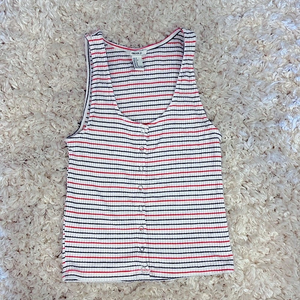 Blue/white/red snap button tank top